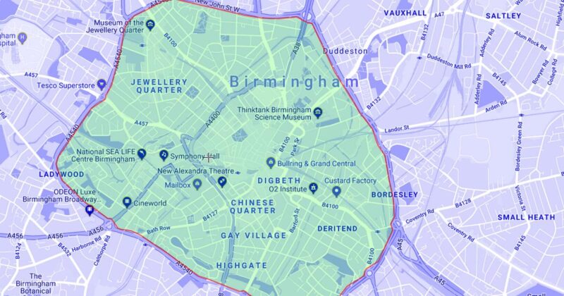 The Clean Air Zone is charged to drivers in non-compliant vehicles who drive into the city within the middleway ring road.