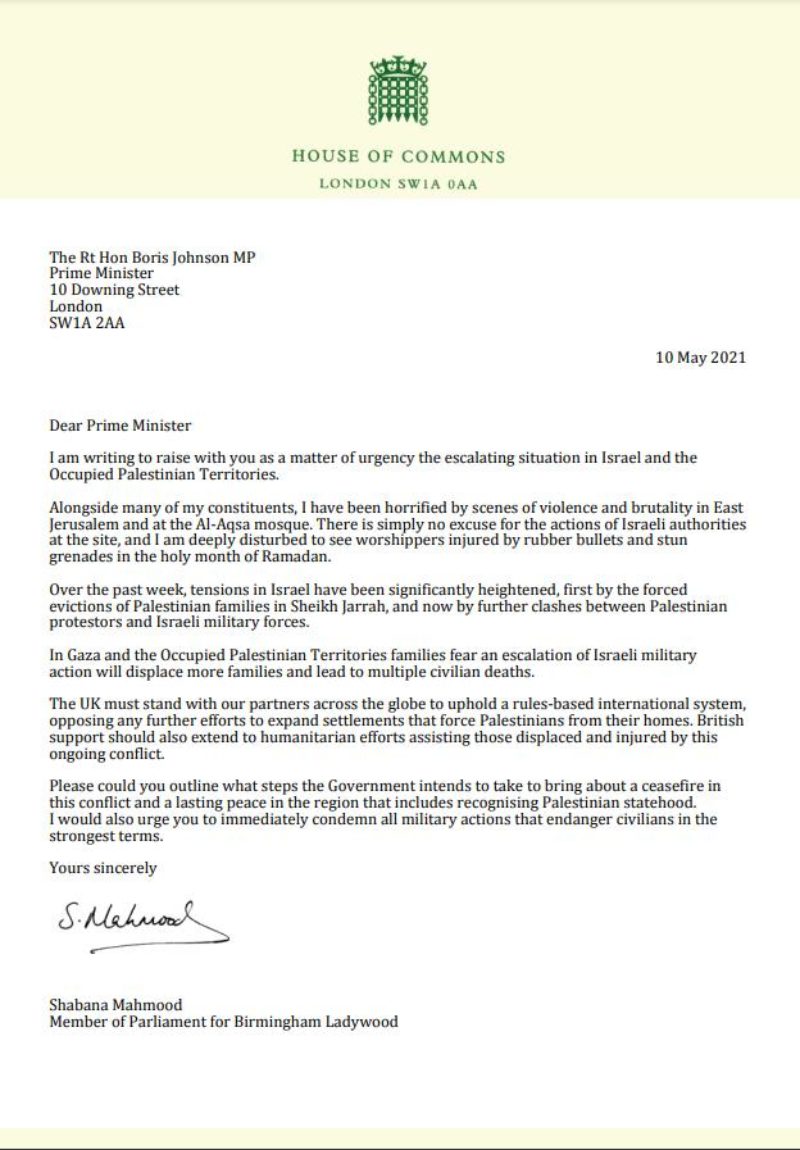 Letter to the Prime Minister.